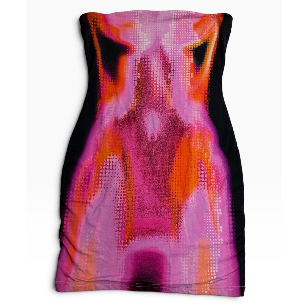 White Fox Pink Heat Map Strapless Mini Dress Small Bodycon Festival Graphic